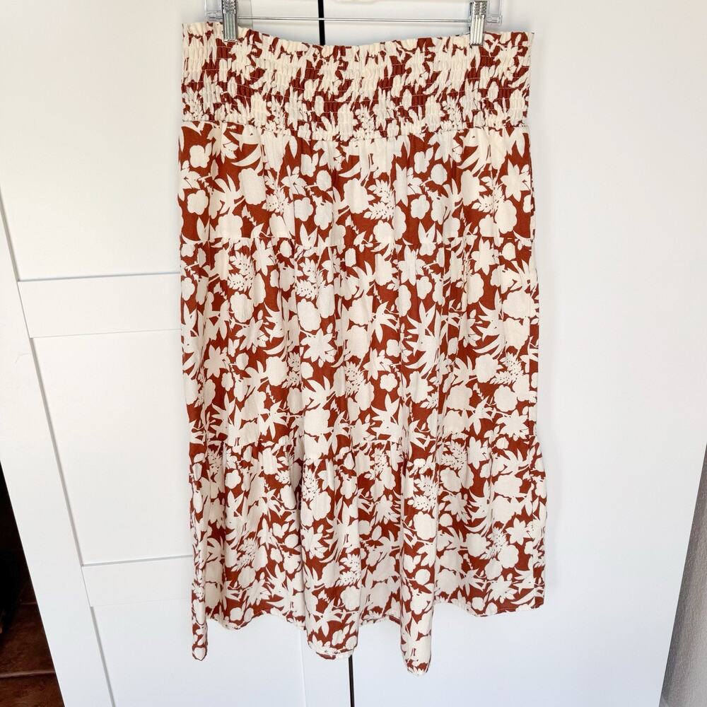 Universal Thread Tiered Midi A-Line Skirt XL‎ Floral Rust- Fall